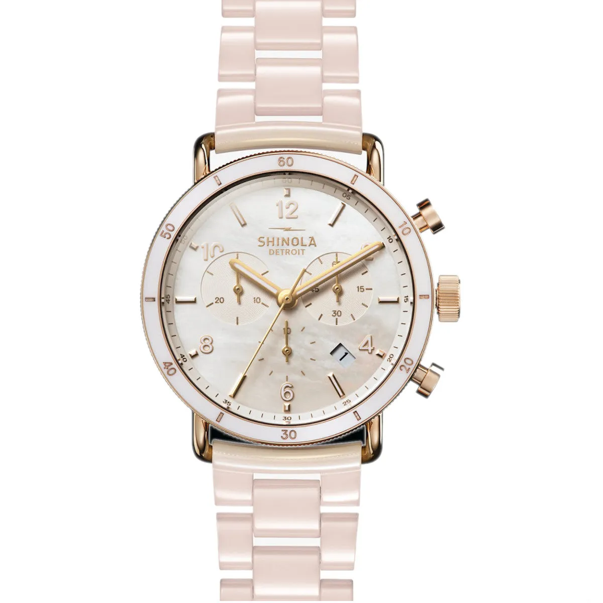 Shinola 40MM Canfield Sports Chronograph Blush Pink Ceramic Watch S0120230478