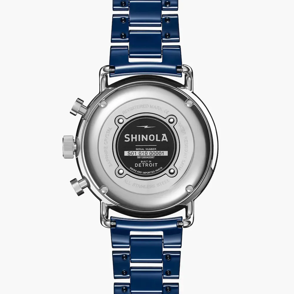 Shinola, The Canfield Sport Chrono 40mm Cobalt Blue Dial Blue Ceramic Bracelet