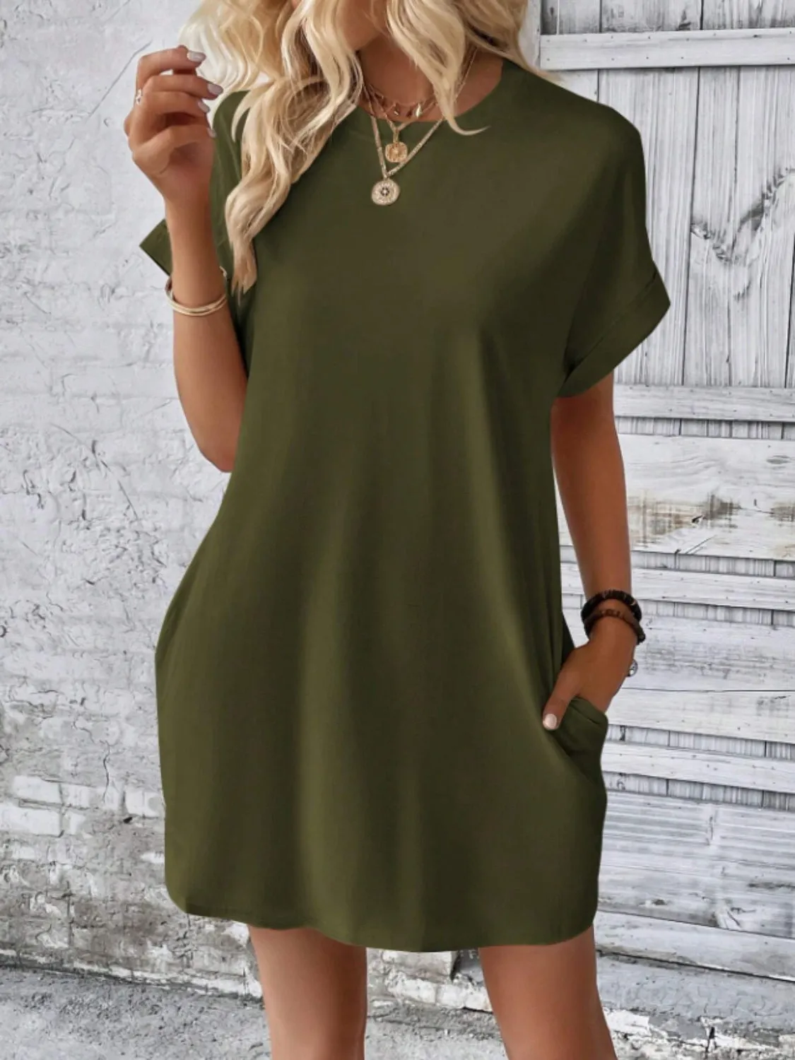 Short Sleeve Mini Tee Dress with Pockets