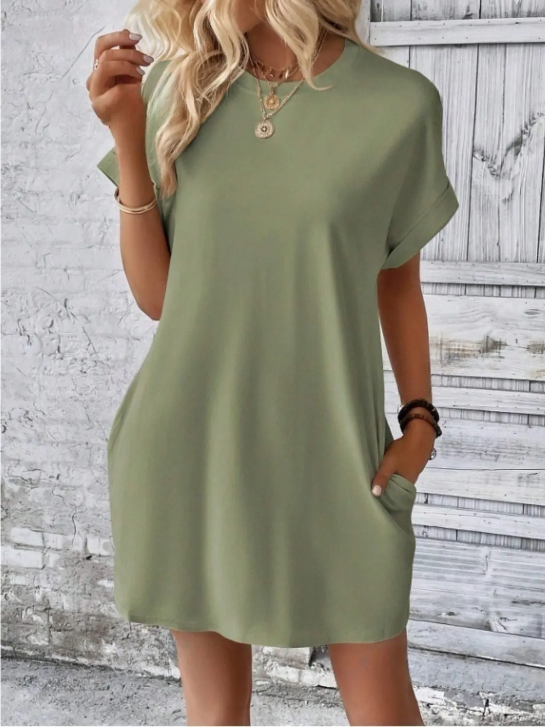 Short Sleeve Mini Tee Dress with Pockets