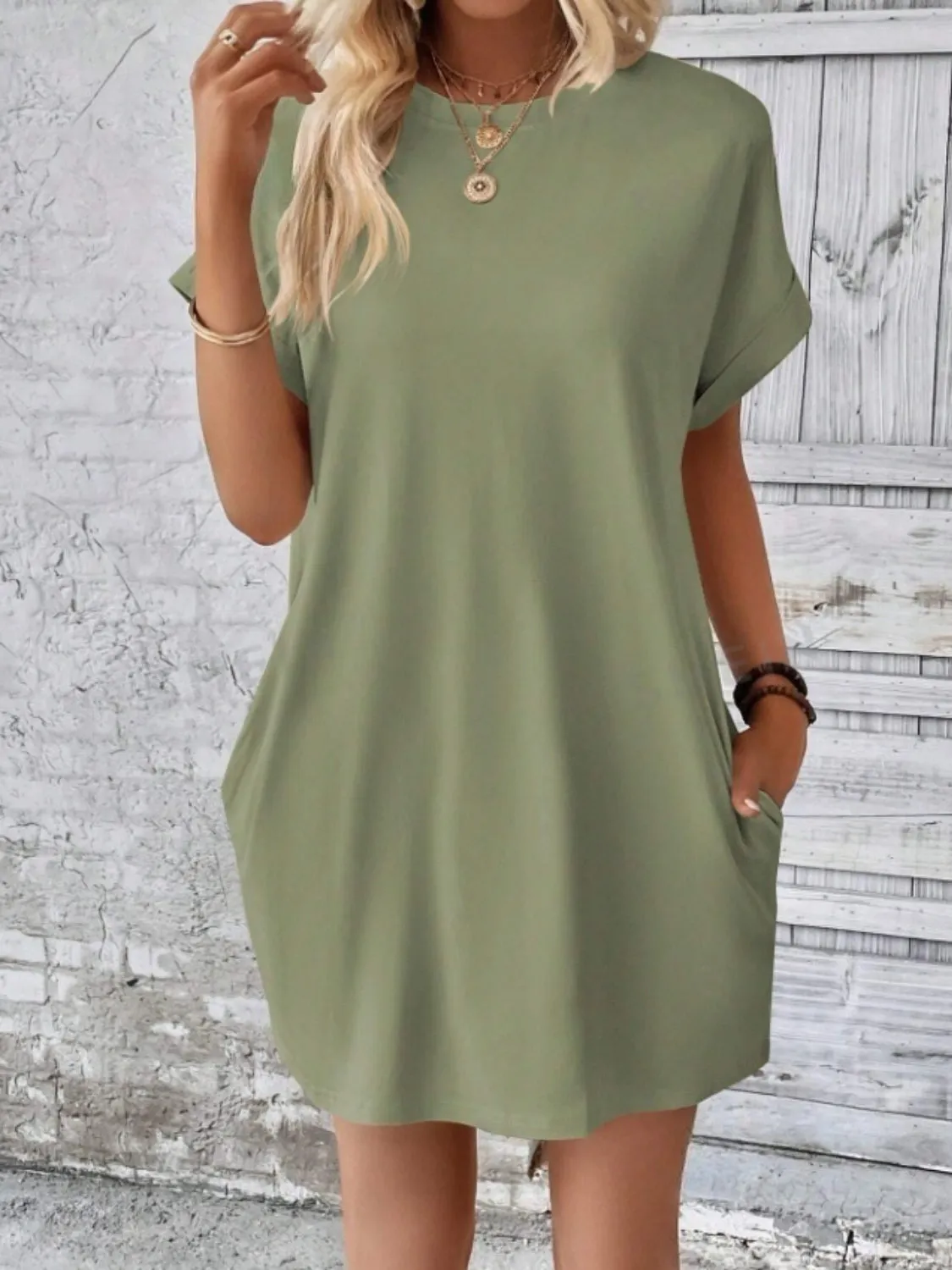 Short Sleeve Mini Tee Dress with Pockets