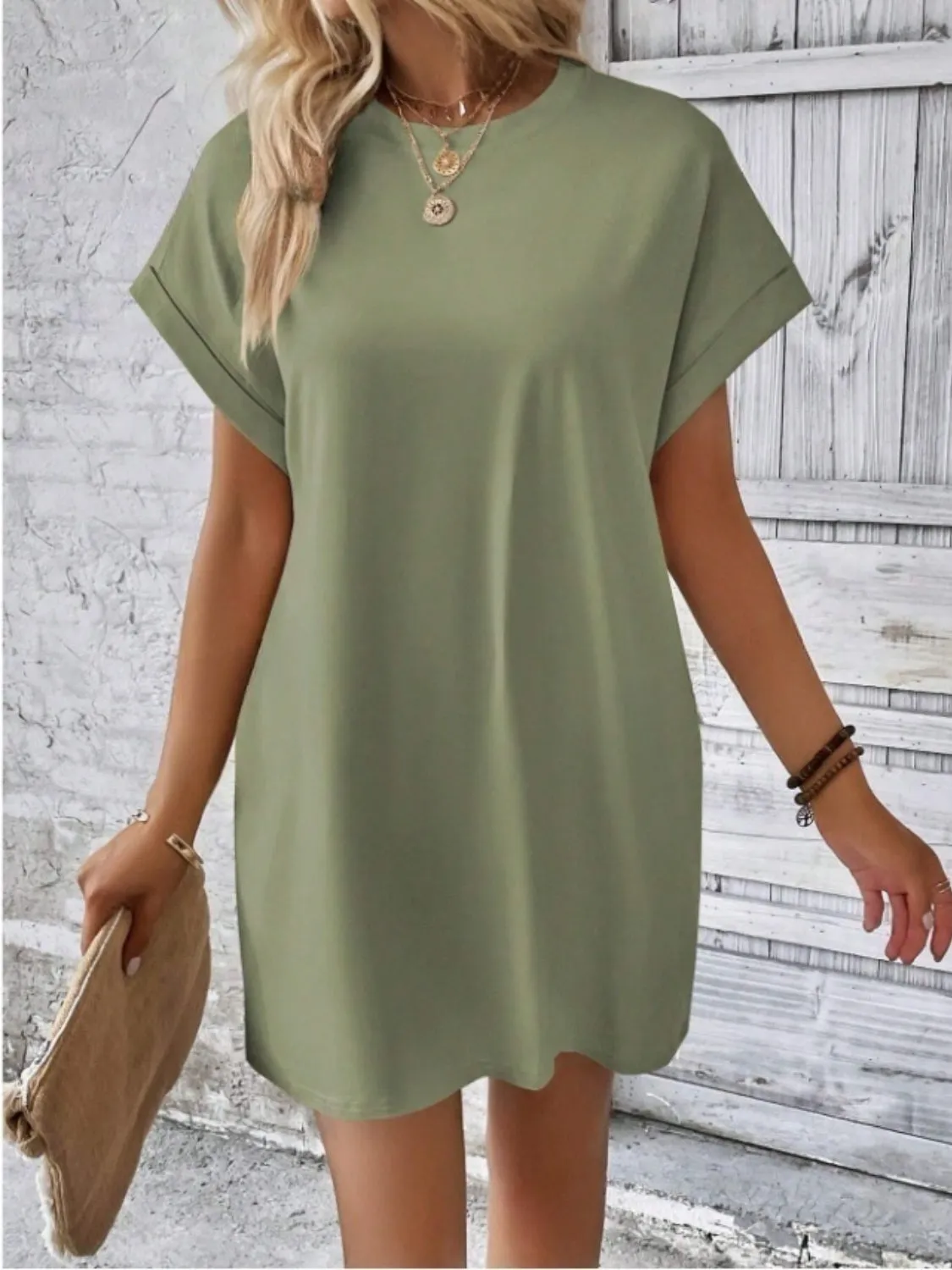 Short Sleeve Mini Tee Dress with Pockets