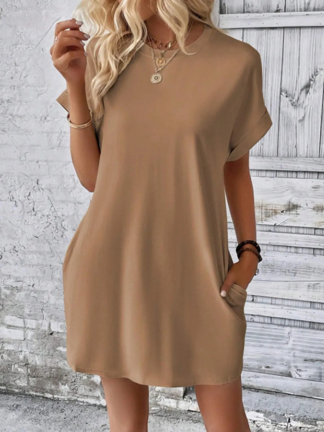 Short Sleeve Mini Tee Dress with Pockets