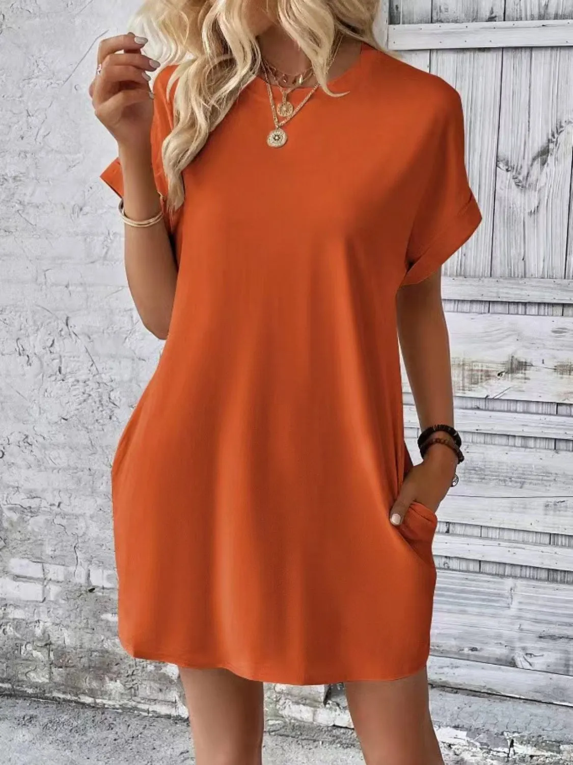 Short Sleeve Mini Tee Dress with Pockets