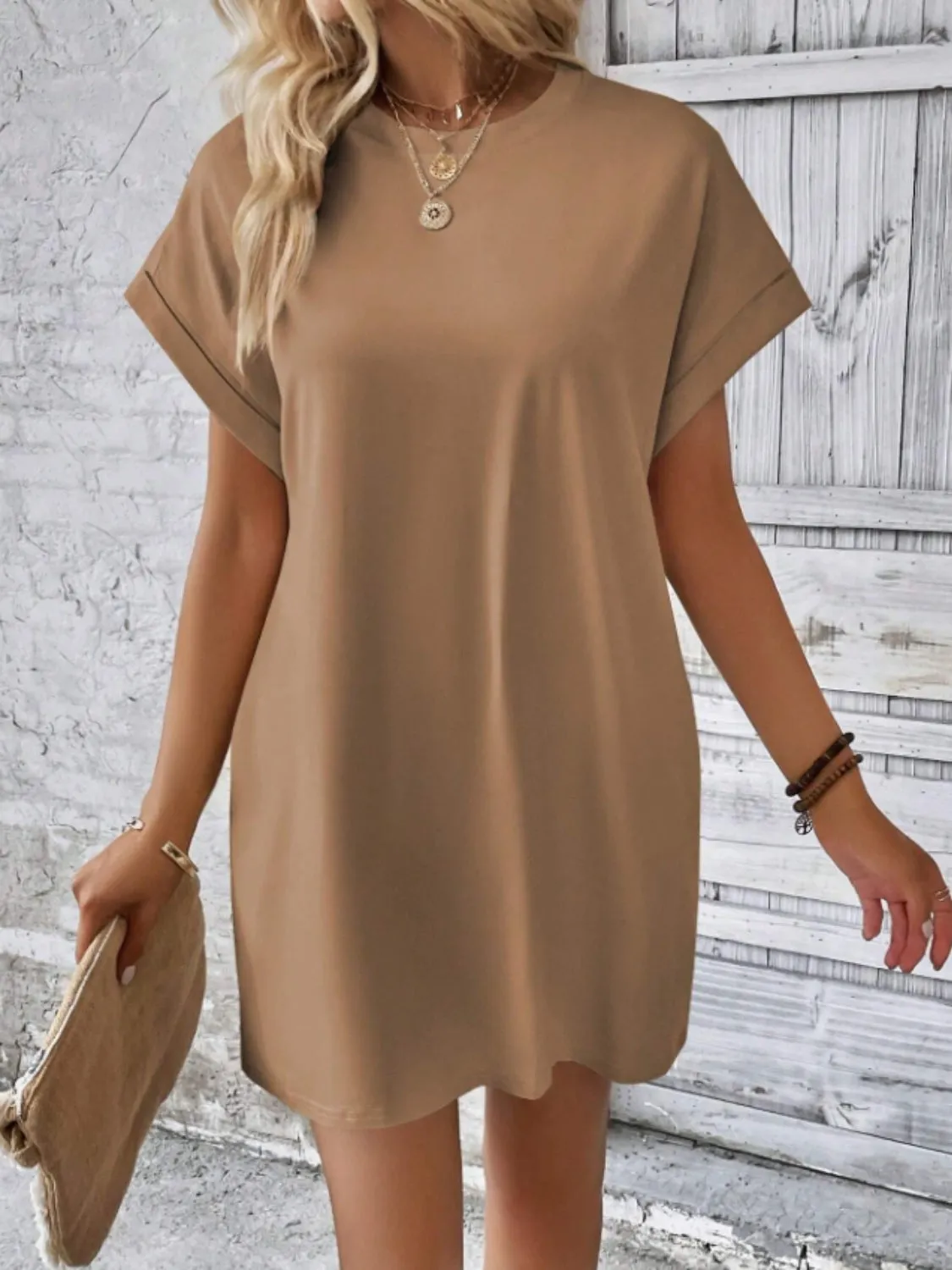 Short Sleeve Mini Tee Dress with Pockets