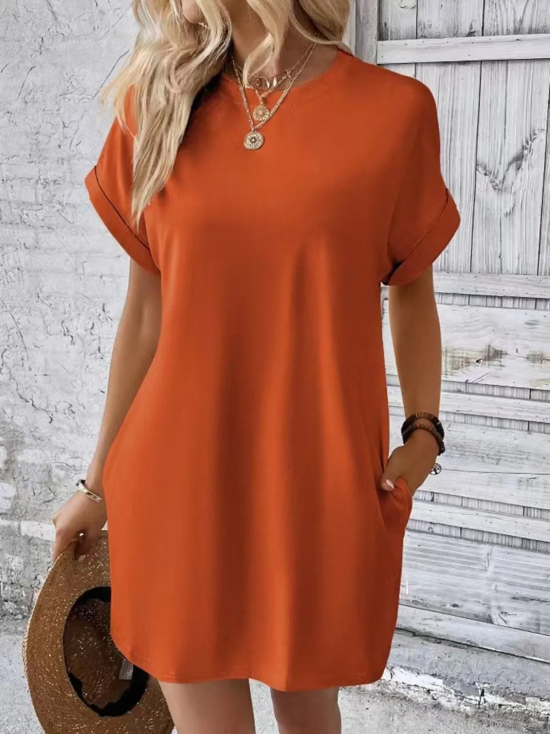 Short Sleeve Mini Tee Dress with Pockets