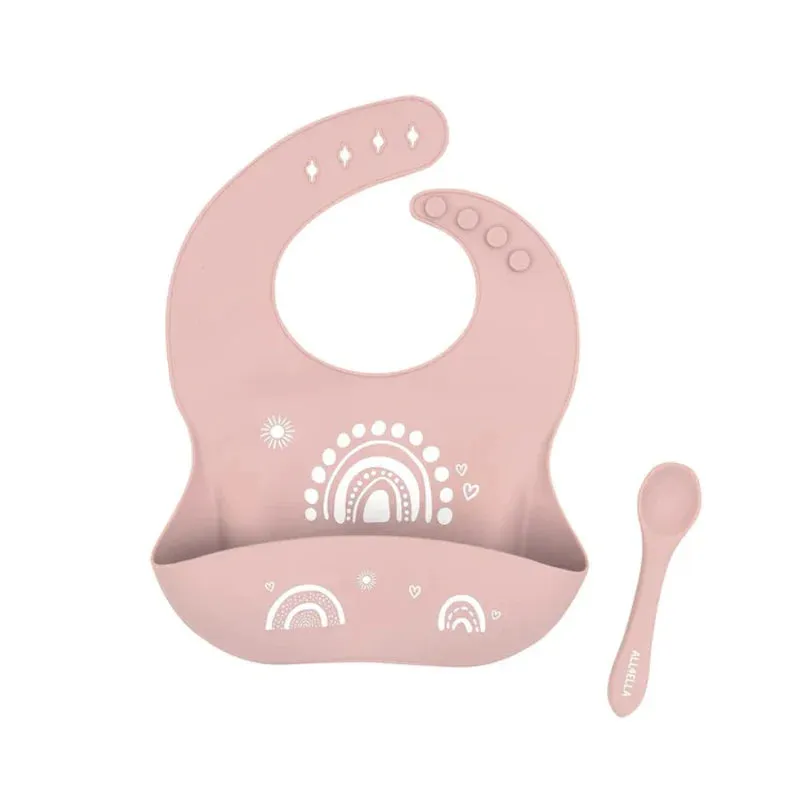 Silicone Catch Bib & Spoon - 4M  (4 designs)