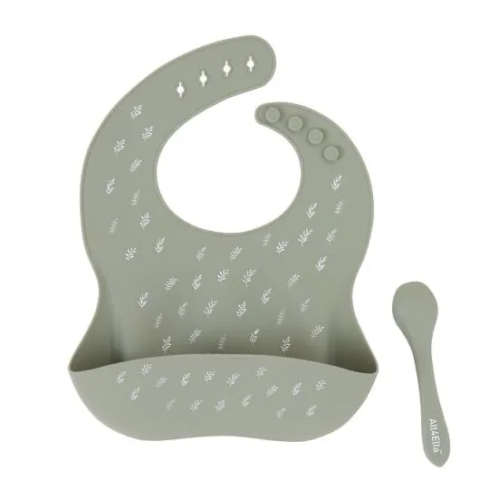 Silicone Catch Bib & Spoon - 4M  (4 designs)