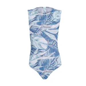 Silver Botanical Classic Sleeveless Back Zip One-Piece Swimsuit