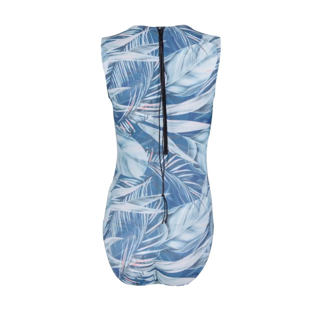 Silver Botanical Classic Sleeveless Back Zip One-Piece Swimsuit