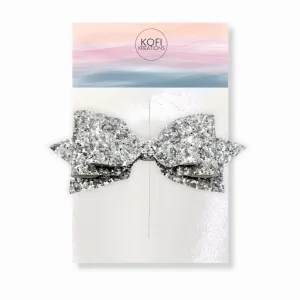 Silver Pepperdine Glitter Hair Bow