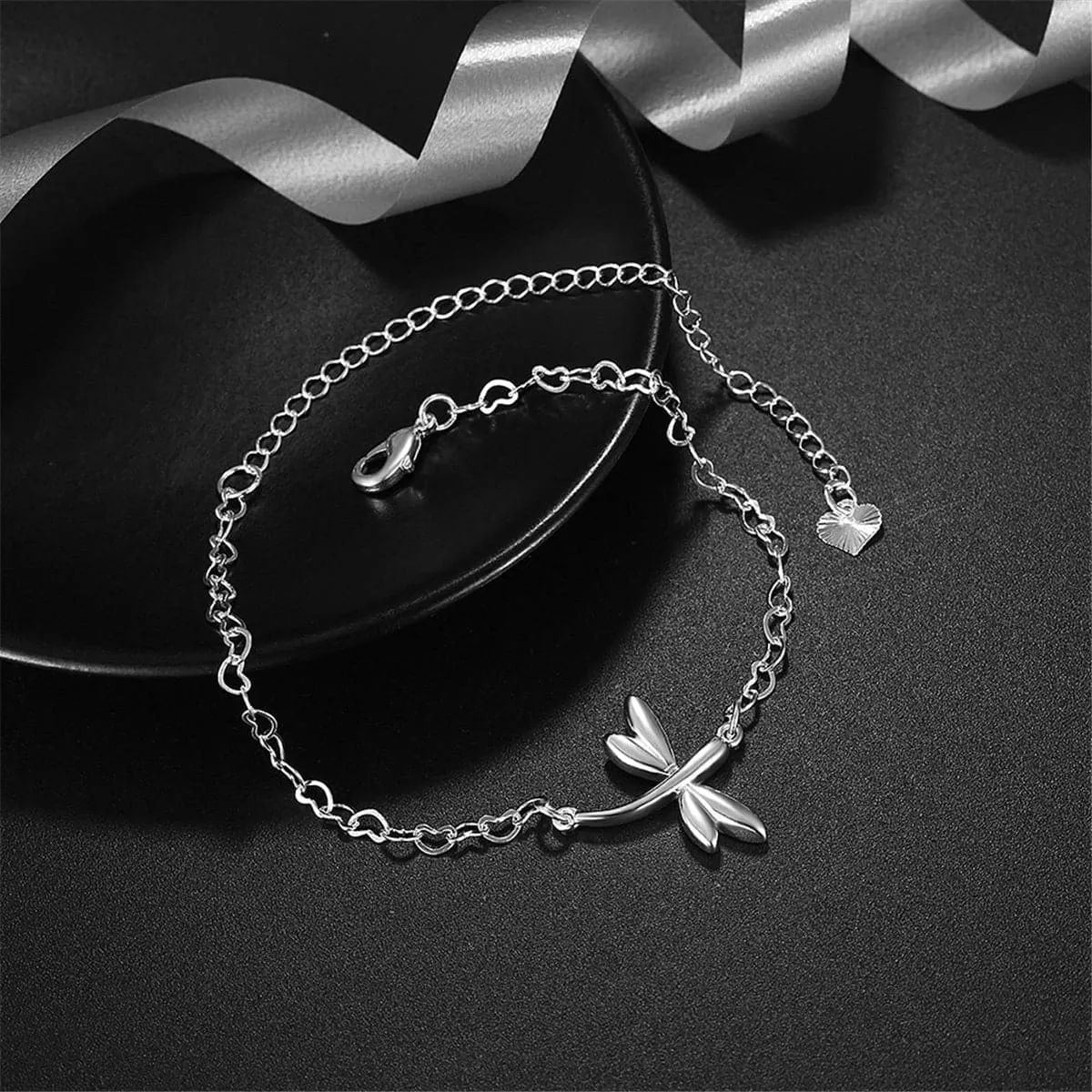 Silver-Plated Dragonfly Anklet