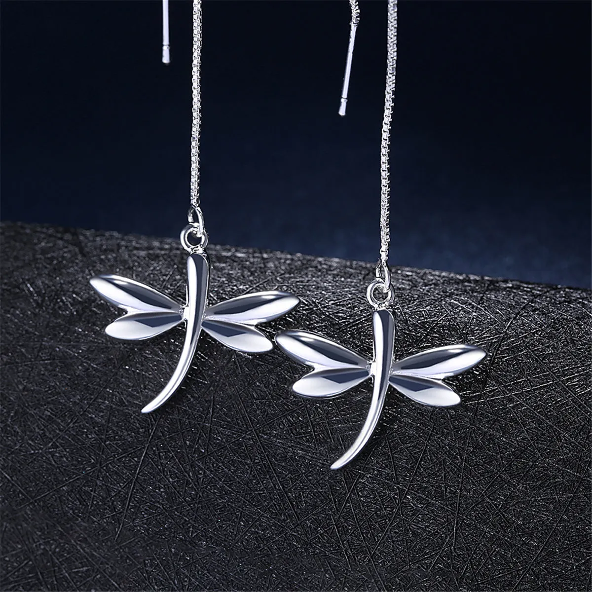 Silver-Plated Dragonfly Threader Earrings
