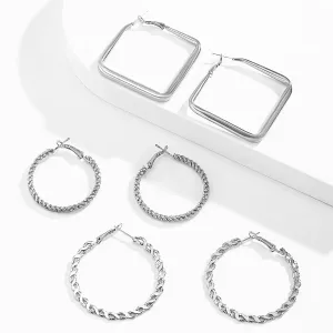 Silver-Plated Twist Hoop Earrings Set