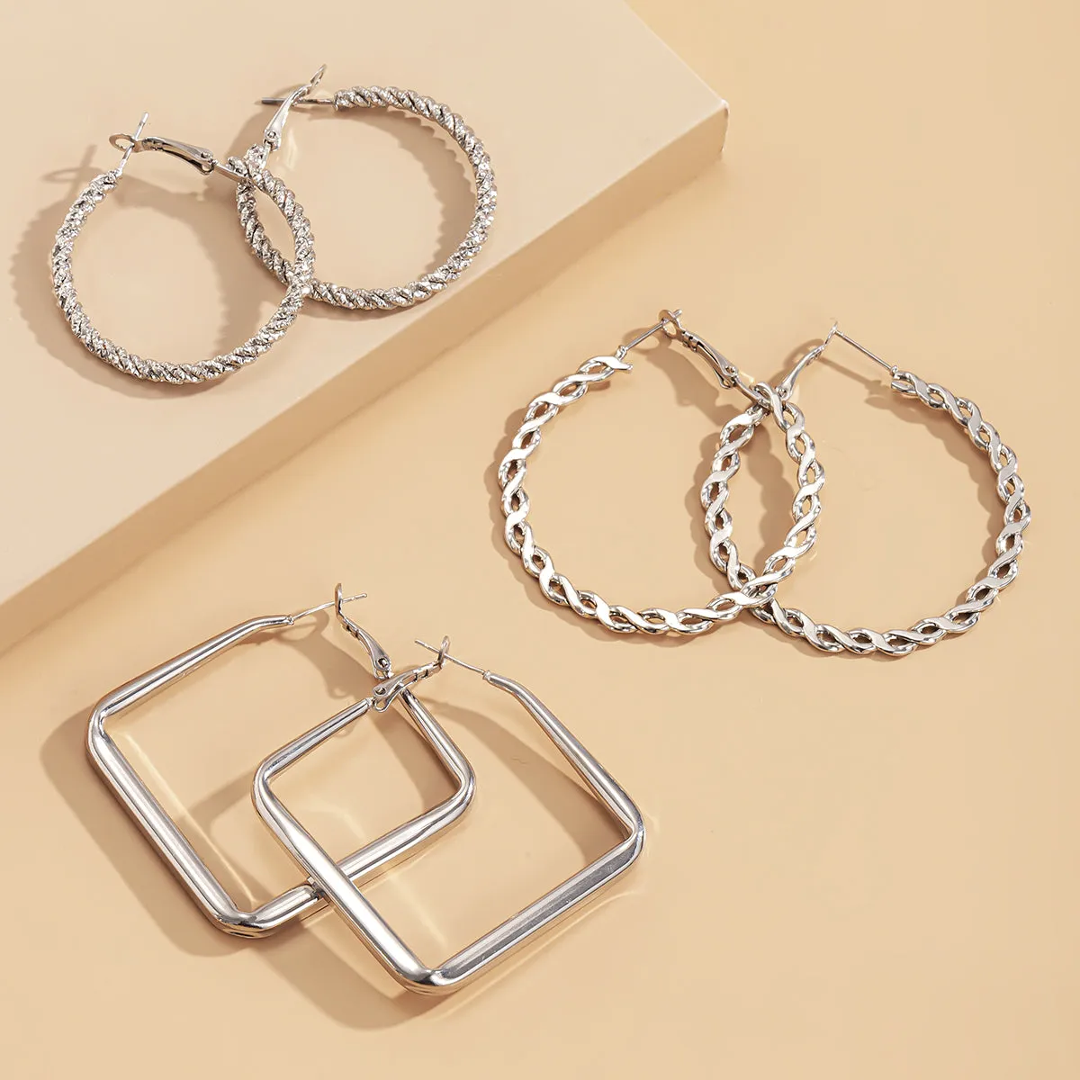 Silver-Plated Twist Hoop Earrings Set