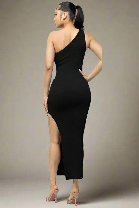 Single Shoulder Side Slit Dress