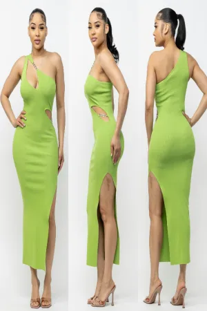 Single Shoulder Side Slit Dress