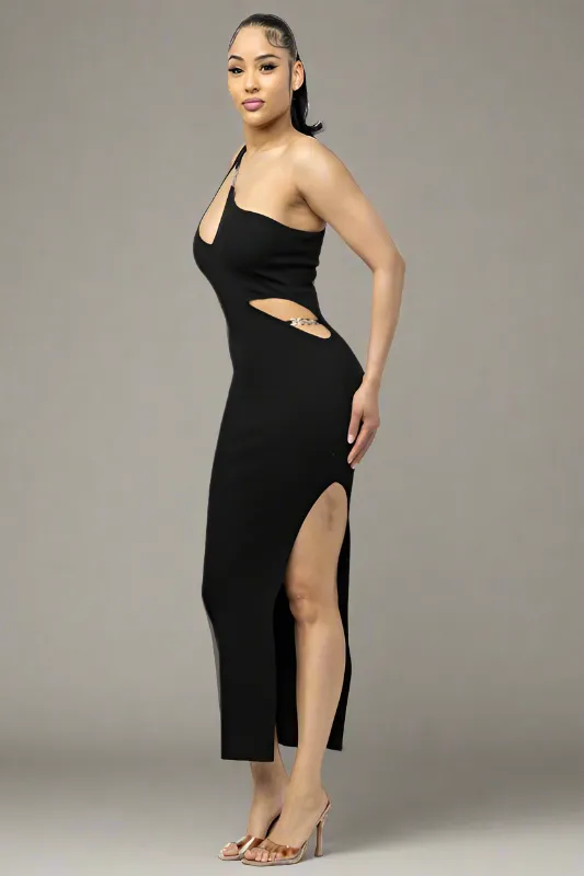 Single Shoulder Side Slit Dress