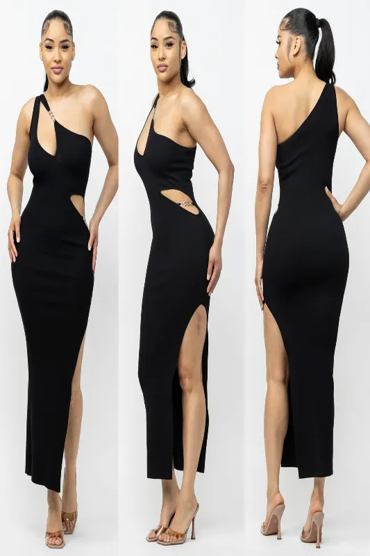 Single Shoulder Side Slit Dress