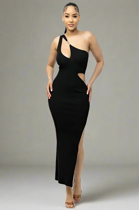 Single Shoulder Side Slit Dress