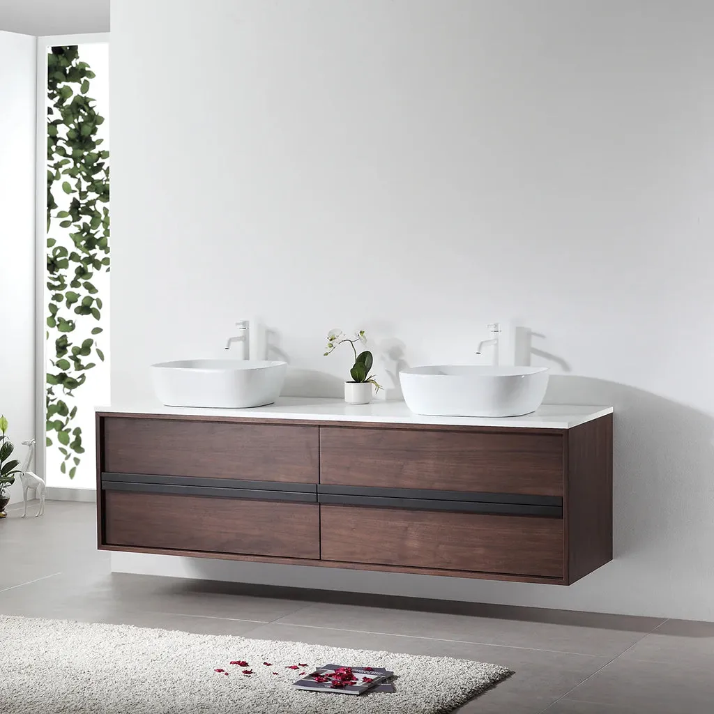 Sintra 4 Drawers Bathroom Vanity with Quartz Top and Vessel Sink - Wall Mount - 72" Wood/Dark Walnut