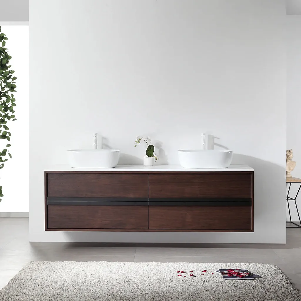 Sintra 4 Drawers Bathroom Vanity with Quartz Top and Vessel Sink - Wall Mount - 72" Wood/Dark Walnut
