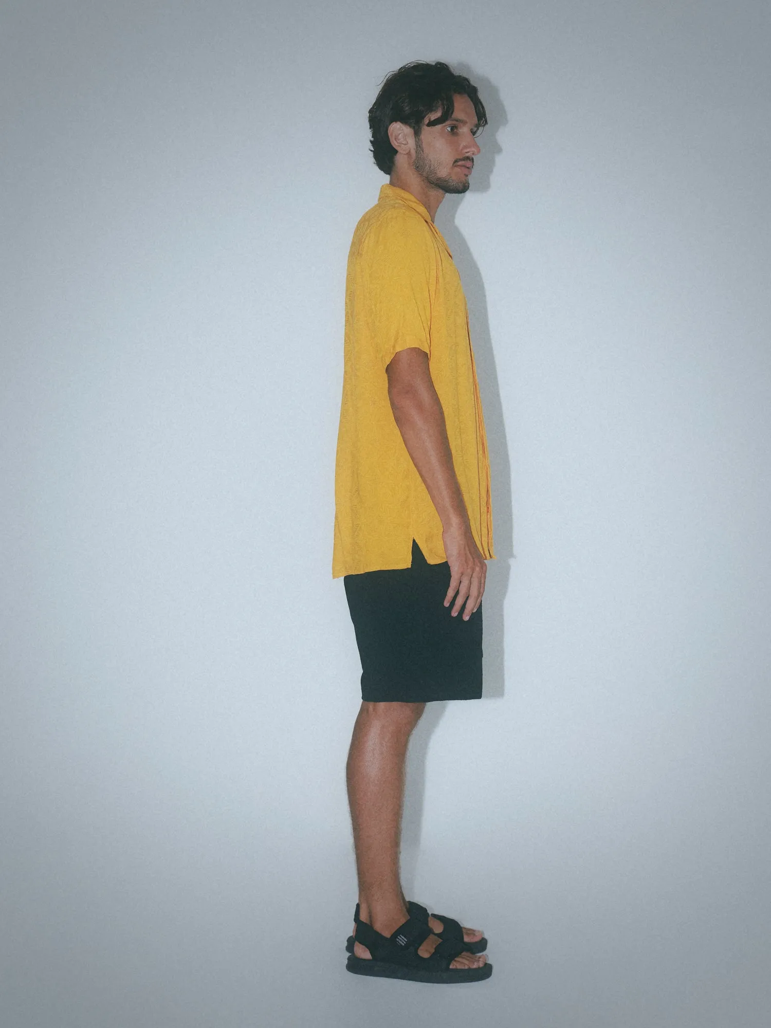 Slanted pocket open detailed rayon shirt