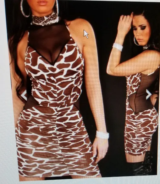 Sleeveless Brown Leopard Spotted Rhinestone Neck Mini Dress