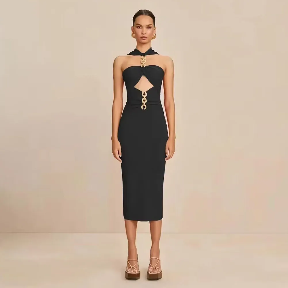 Sleeveless Cut Out Midi Bandage Dress HL9648