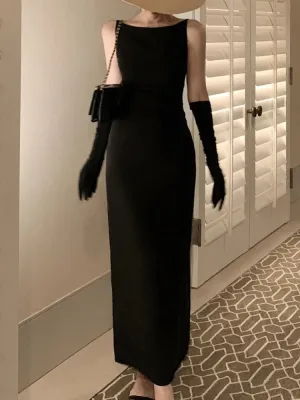 Sleeveless Elegant Bodycon Summer Dress Casual Solid Chic Vintage Sexy Long Dress