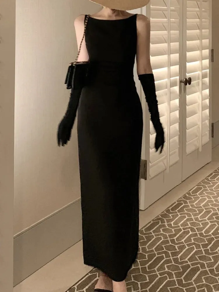 Sleeveless Elegant Bodycon Summer Dress Casual Solid Chic Vintage Sexy Long Dress