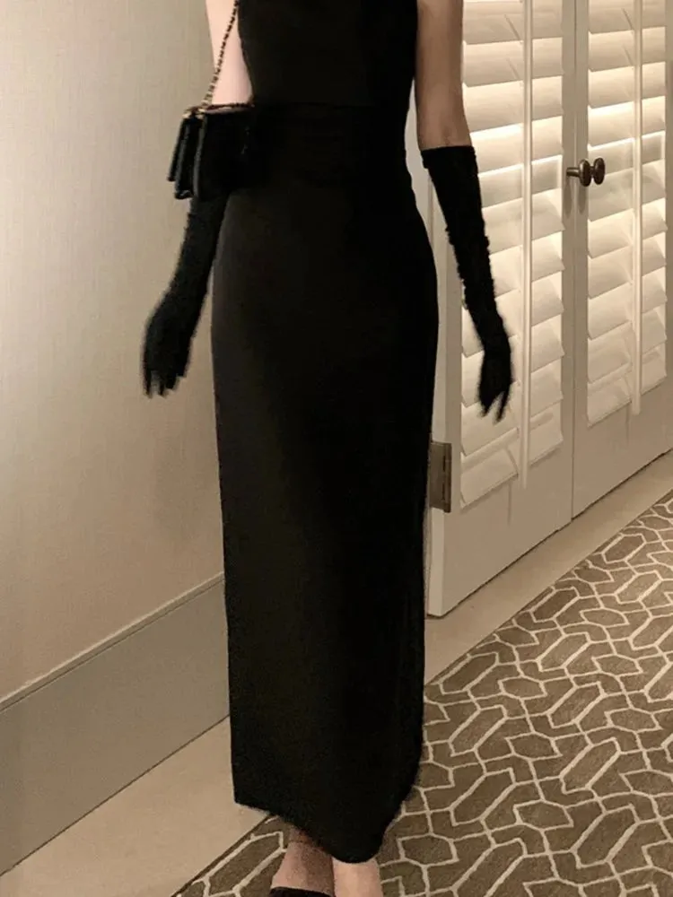 Sleeveless Elegant Bodycon Summer Dress Casual Solid Chic Vintage Sexy Long Dress