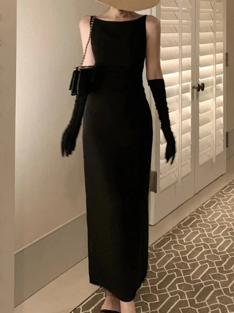 Sleeveless Elegant Bodycon Summer Dress Casual Solid Chic Vintage Sexy Long Dress