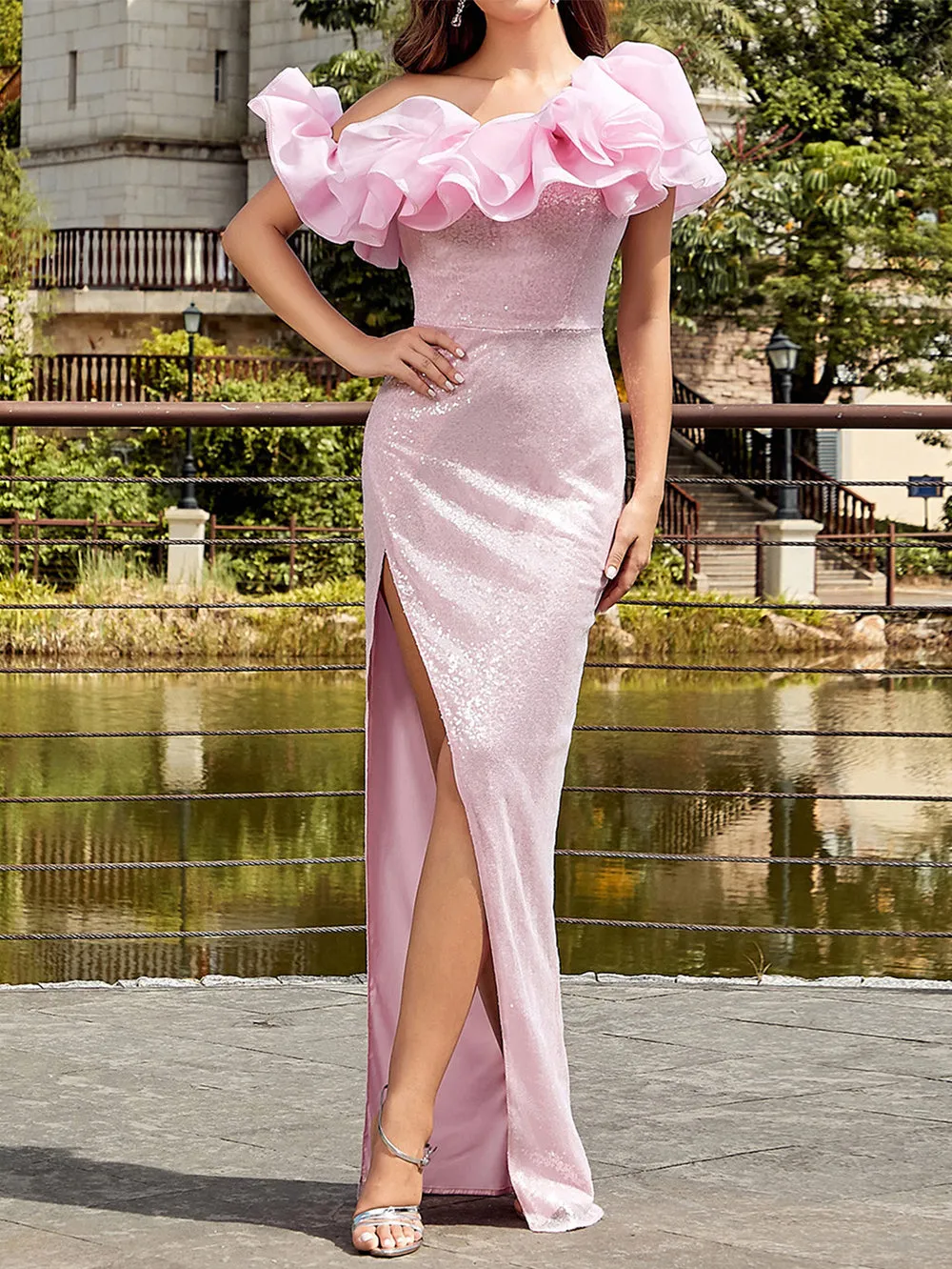 Sleeveless Ruffle Maxi Bodycon Dress HB00390