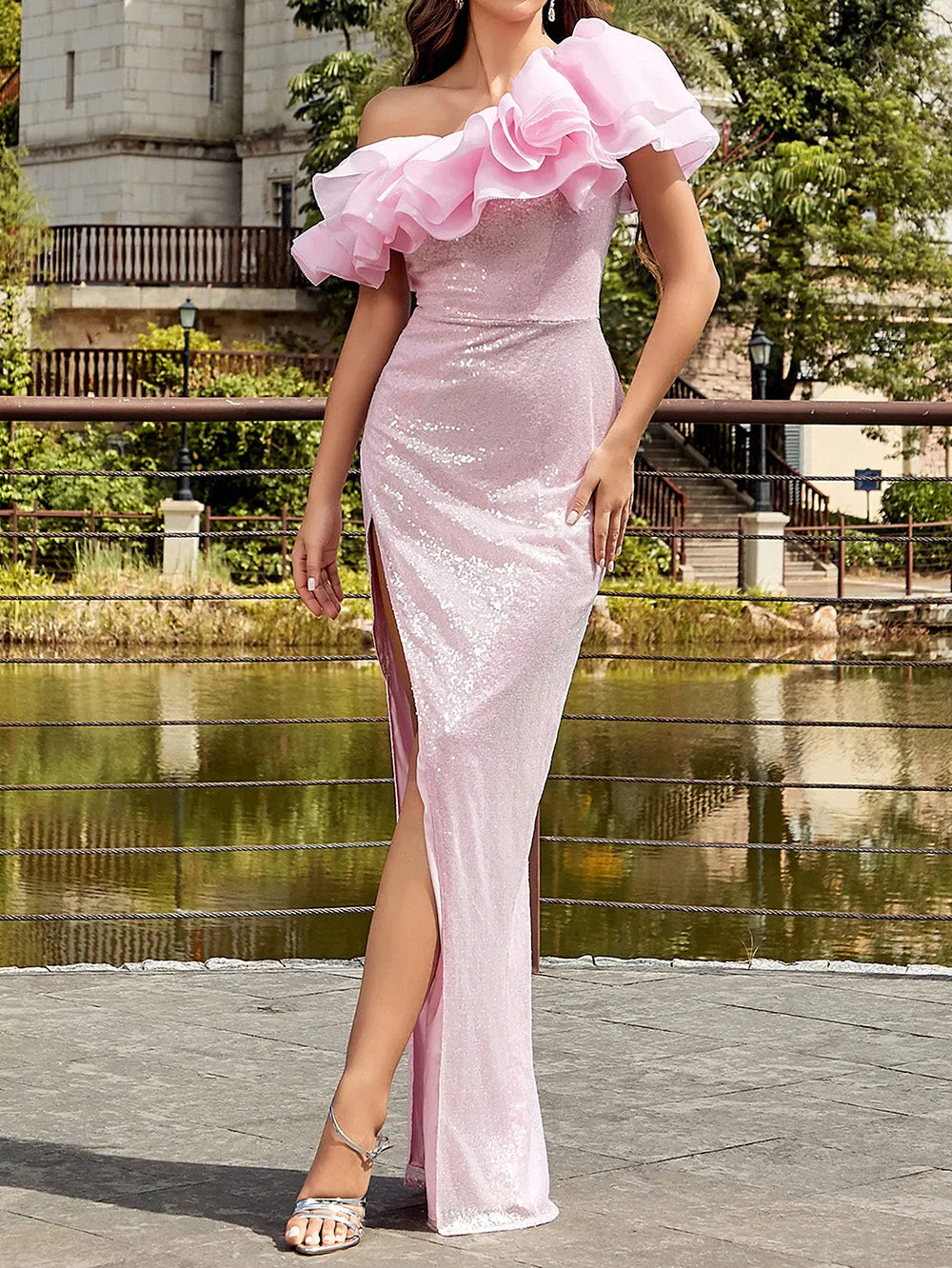 Sleeveless Ruffle Maxi Bodycon Dress HB00390
