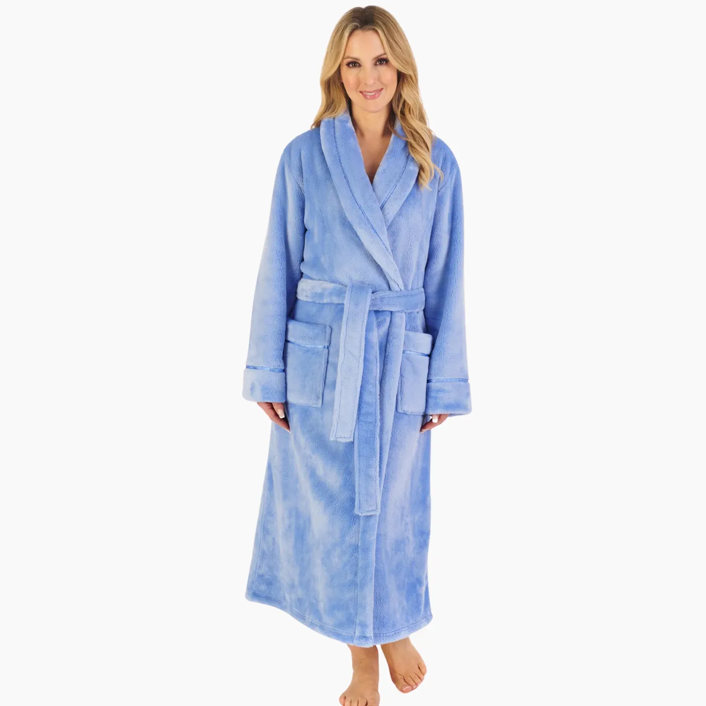 Slenderella Luxury Flannel Fleece Dressing Gown | Blue