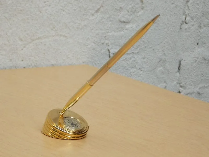 Small Gold Bulova Pen Holder with Clock
