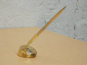 Small Gold Bulova Pen Holder with Clock