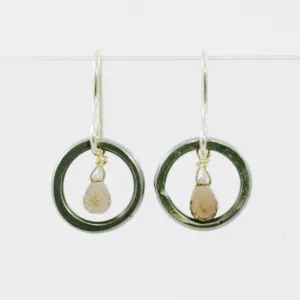 Small Hoop Earrings with Briolette Smokey Quartz
