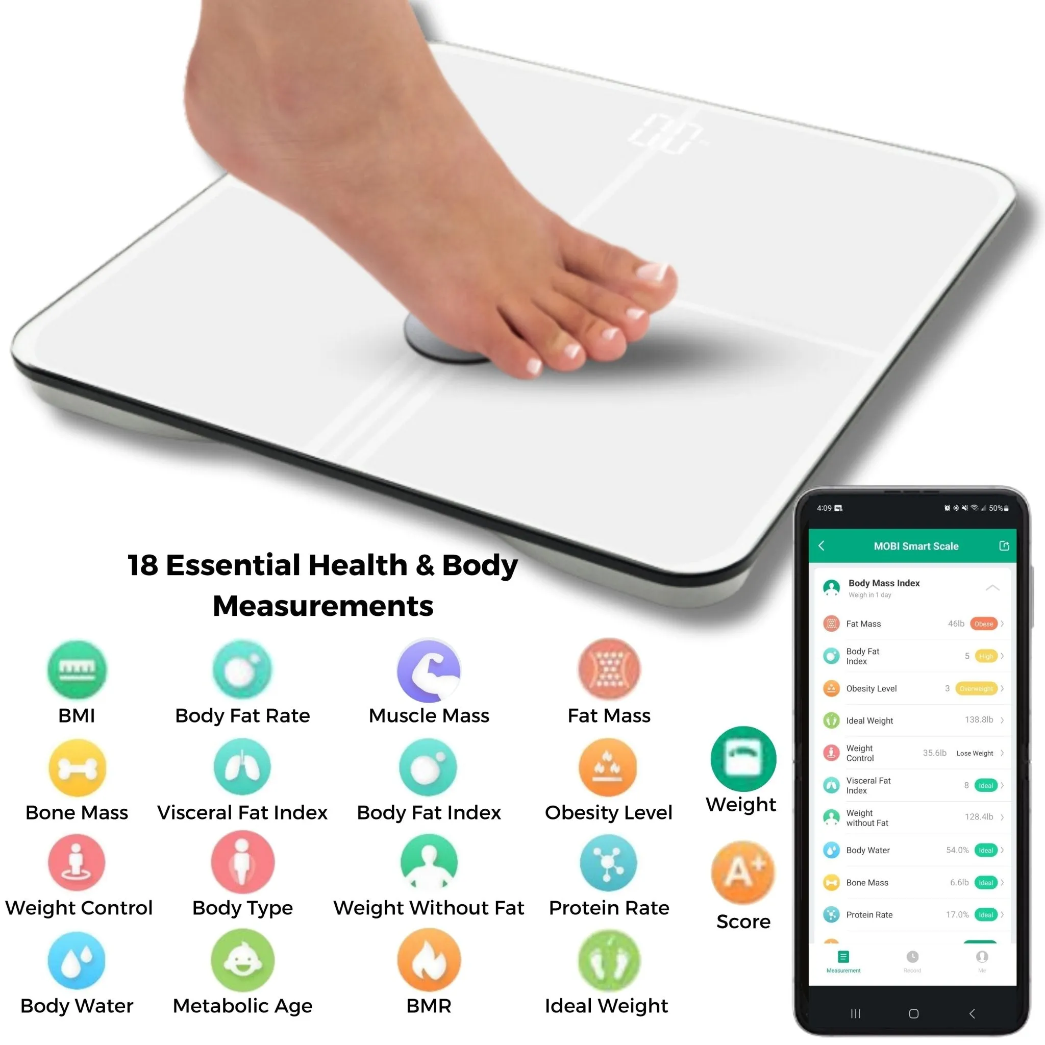 Smart BMI Wi-Fi Total Body Composition Scale with 18 Body Measurements