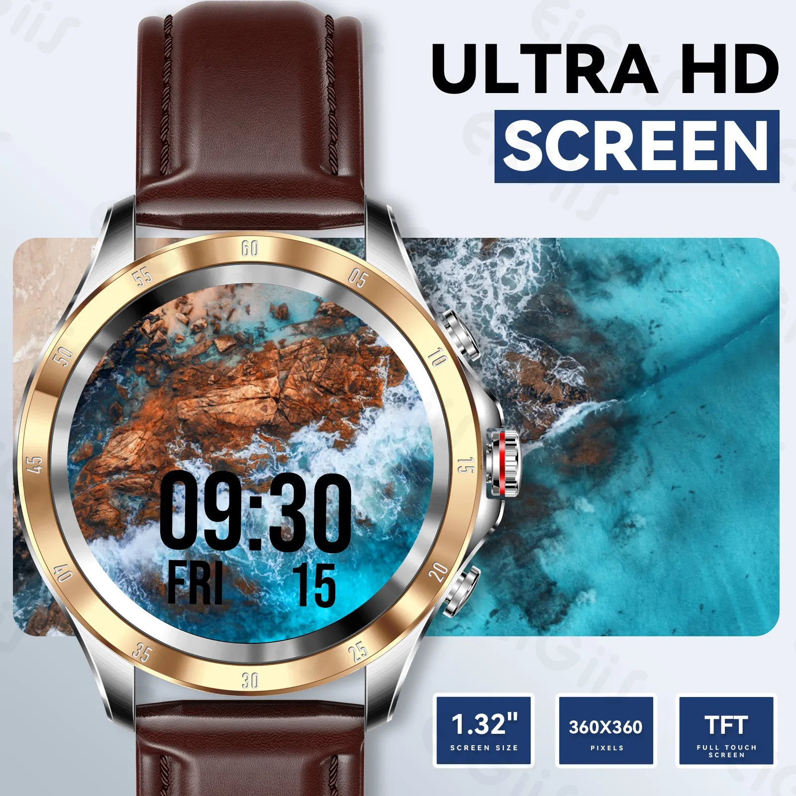 Smartwatch for Men Women with Bluetooth Calling 1.32” HD Step Counter Watch with Heart Rate Sleep Monitor Body Temperature Detection Pedometer Calories for iOS Android