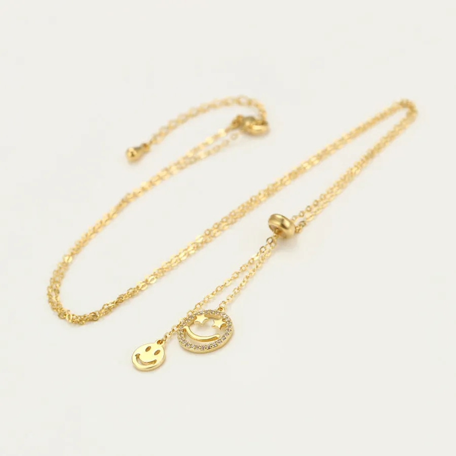 Smiley Face 14K Gold Plated Emoji Necklace