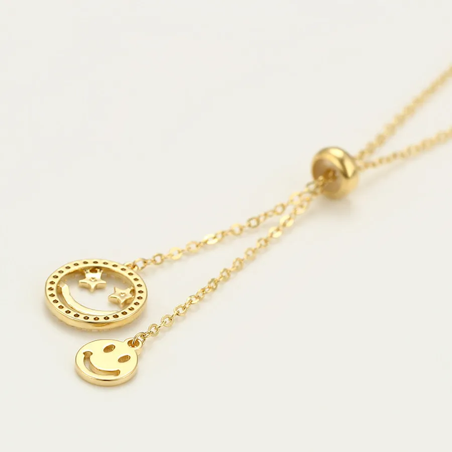Smiley Face 14K Gold Plated Emoji Necklace