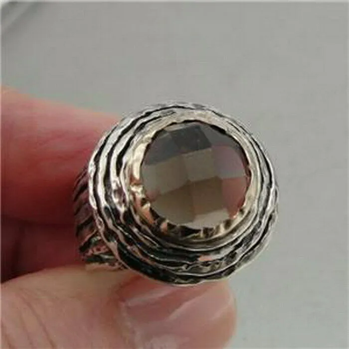 Smokey Ring Yellow Gold Sterling Silver sz 7,7.5 Handmade Hadar Designers () LAST