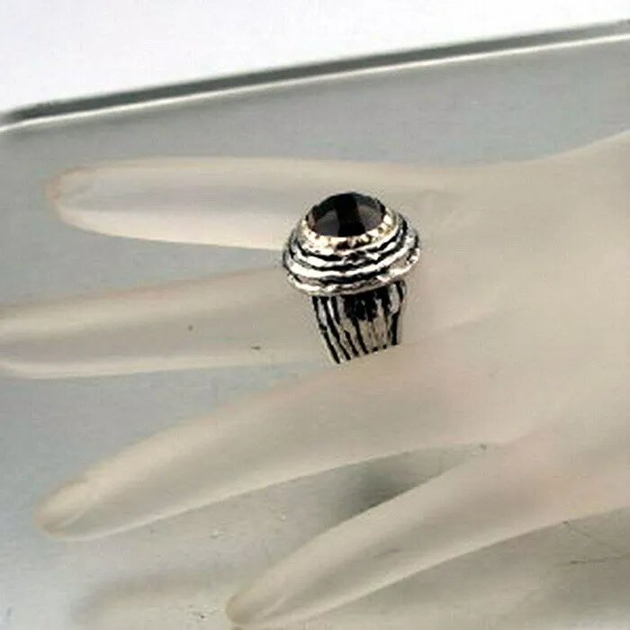 Smokey Ring Yellow Gold Sterling Silver sz 7,7.5 Handmade Hadar Designers () LAST