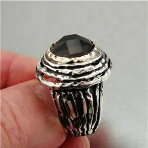Smokey Ring Yellow Gold Sterling Silver sz 7,7.5 Handmade Hadar Designers () LAST