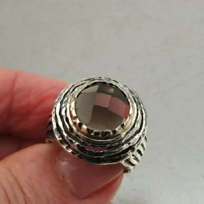 Smokey Ring Yellow Gold Sterling Silver sz 7,7.5 Handmade Hadar Designers () LAST