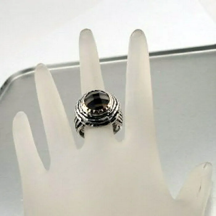 Smokey Ring Yellow Gold Sterling Silver sz 7,7.5 Handmade Hadar Designers () LAST