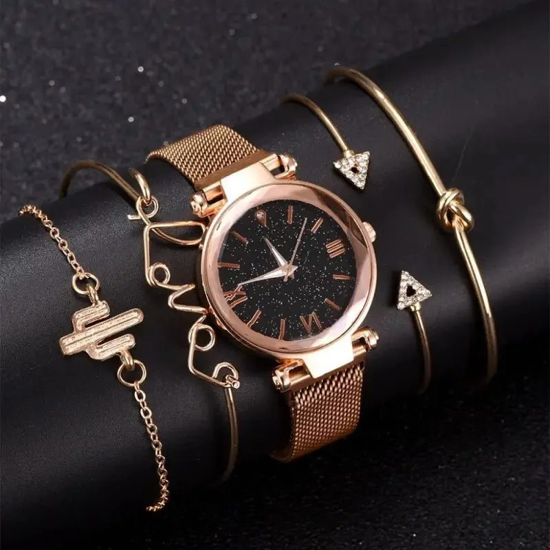 Snake Bracelet Watch Set with 33mm Diameter Glass Surface