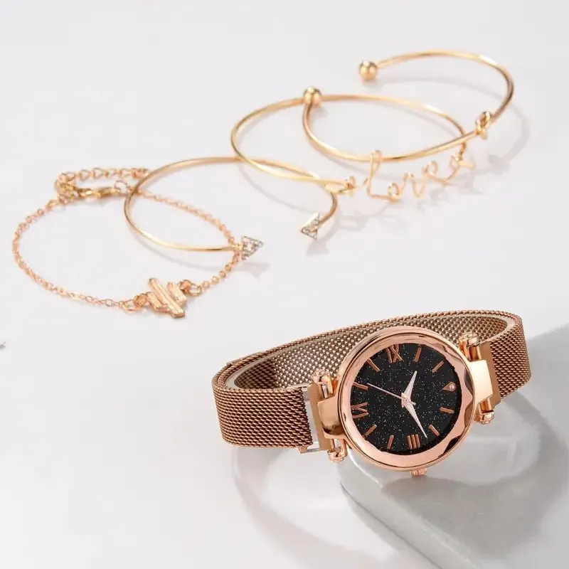 Snake Bracelet Watch Set with 33mm Diameter Glass Surface